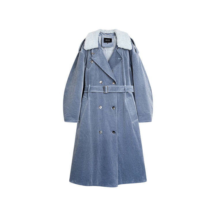 ELLE ELLE Down Jackets Women's Blue Lapel Moderate Parka Down Jacket