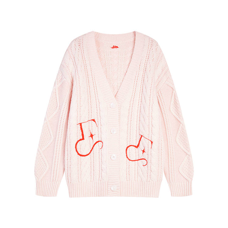 ELLE Sweaters Women's Pink V Neck Moderate Cardigan