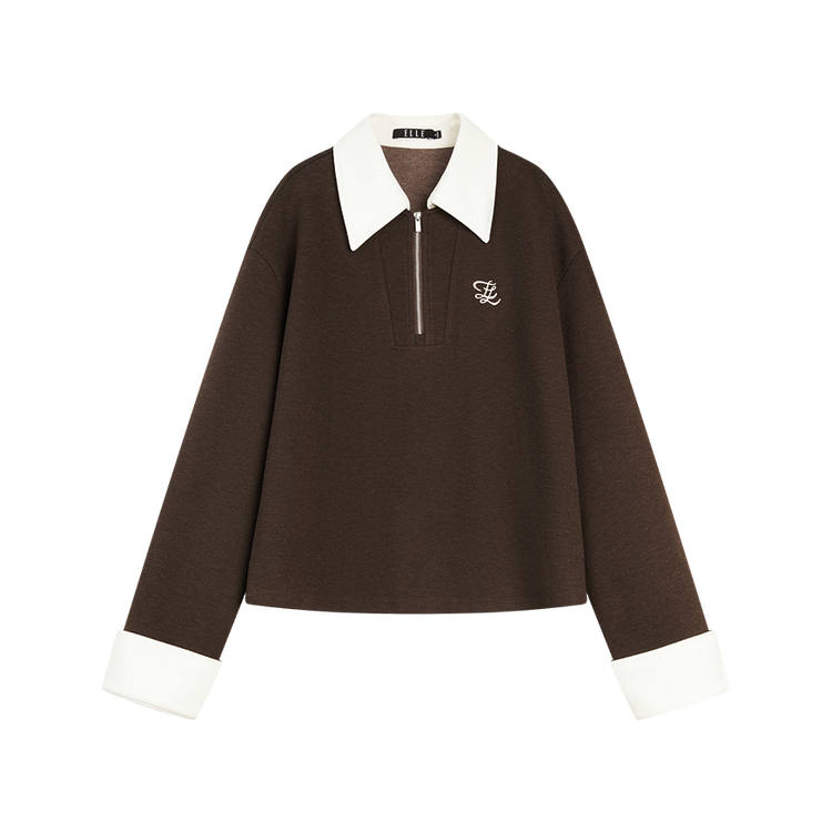 ELLE ELLE Sweatshirts Women's Coffee Lapel Moderate Regular