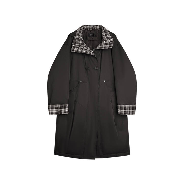 ELLE Down Jackets Women's Black Hooded Moderate Parka Down Jacket