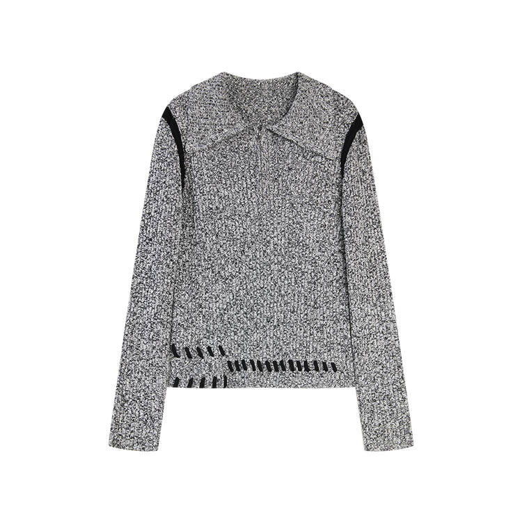 ELLE Knitwear Women's Medium Gray Lapel Moderate Other
