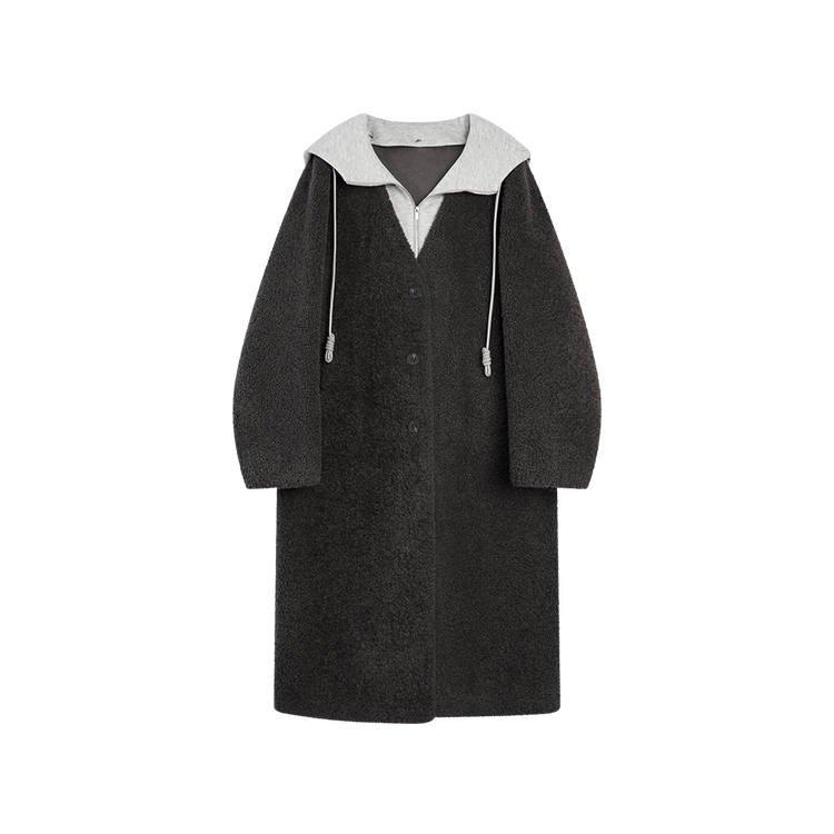 ELLE Coats Women's Dark Gray Hooded Moderate Straight Fit