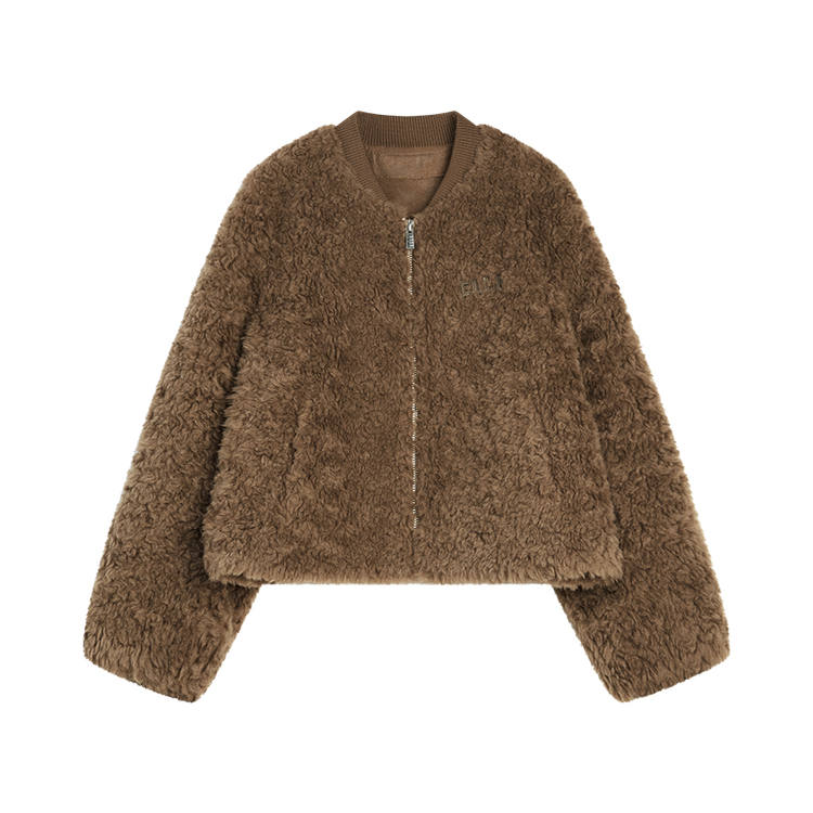 ELLE Velvet Jackets Women's Coffee Baseball Collar Thickened