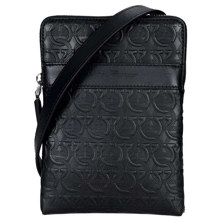 FERRAGAMO Gancini One Shoulder Leather Crossbody Bags Men's Black