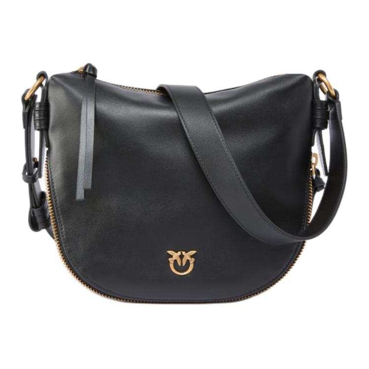 PINKO Cow Leather HOBO Shoulder Bag Small Women's Black