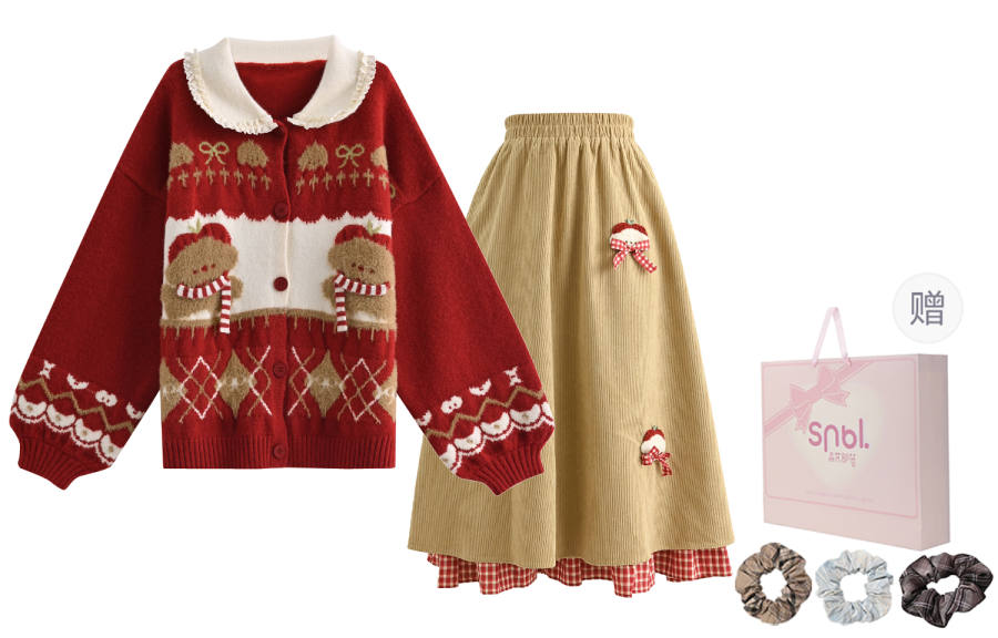 SNBL Two Piece Skirt Sets Women's Peter Pan Collar Moderate Mid Length