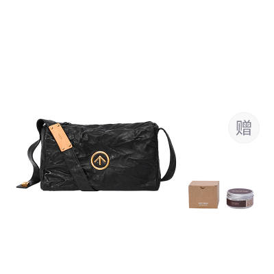 GROTTO Vegetable Tanned Pleated Sheepskin Crossbody Bags Regular Unisex Black