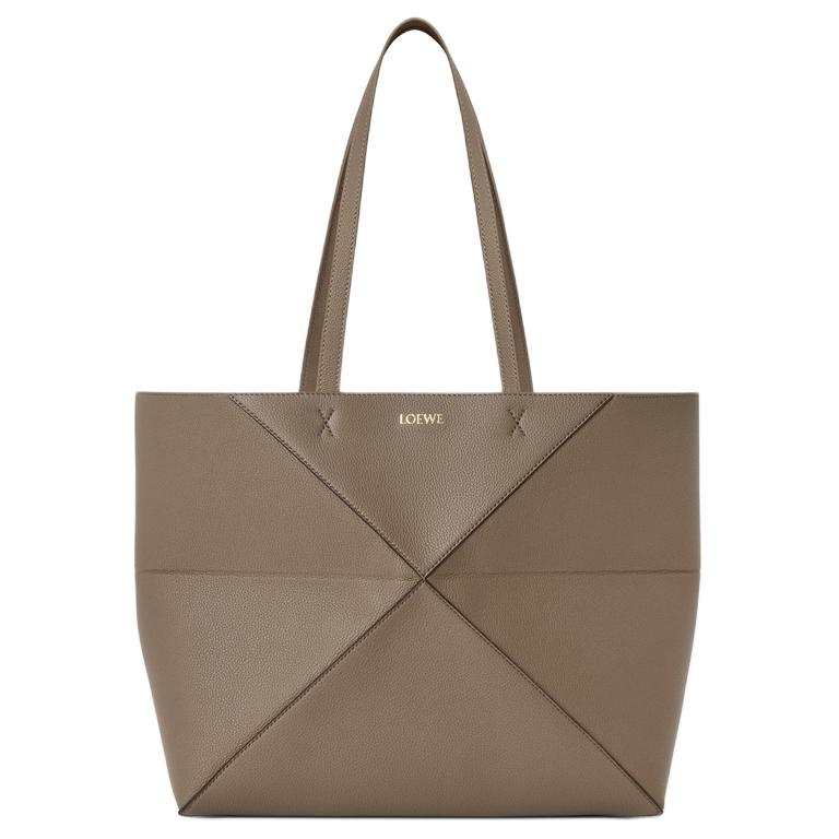 LOEWE Puzzle Cow Leather Tote Handbag, Shoulder Bag Medium Women's Taupe