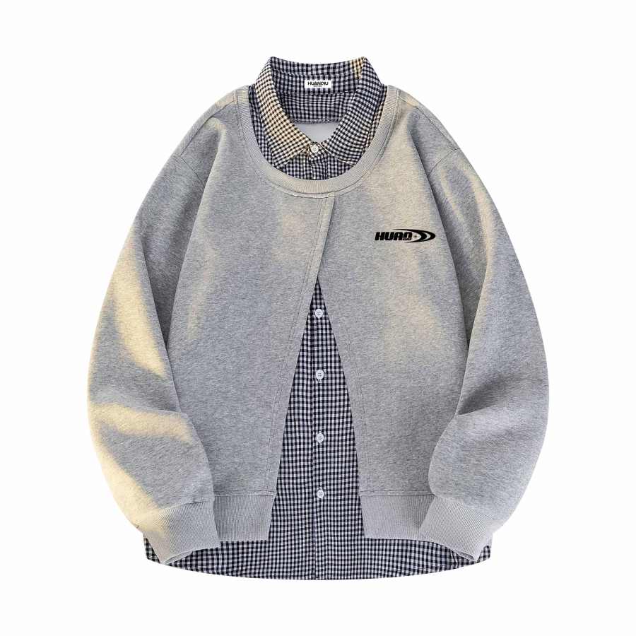 HUANQIU Sweatshirts Unisex Crew Neck Moderate Mock Two Piece