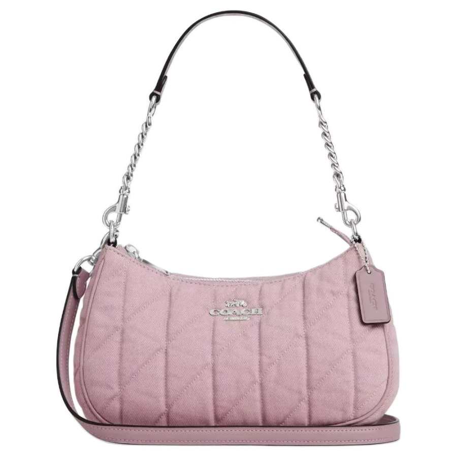 COACH Teri Denim With Leather Crossbody Bag, Shoulder Bag Medium Women's Carnation Color