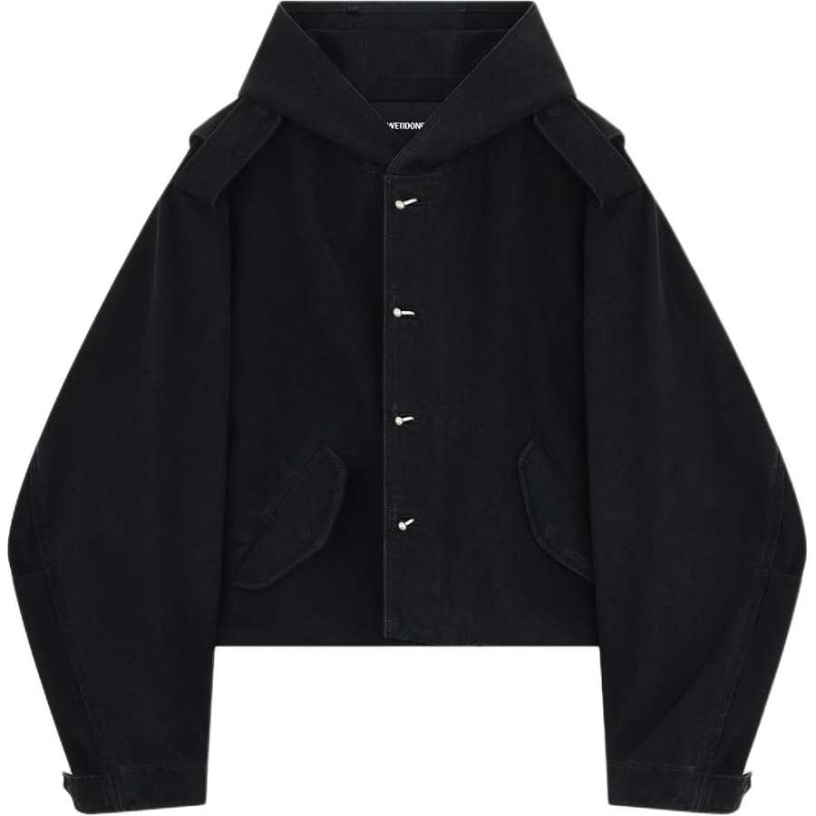 WE11DONE Jackets Men's Black Hooded Non Detachable Moderate Straight Fit