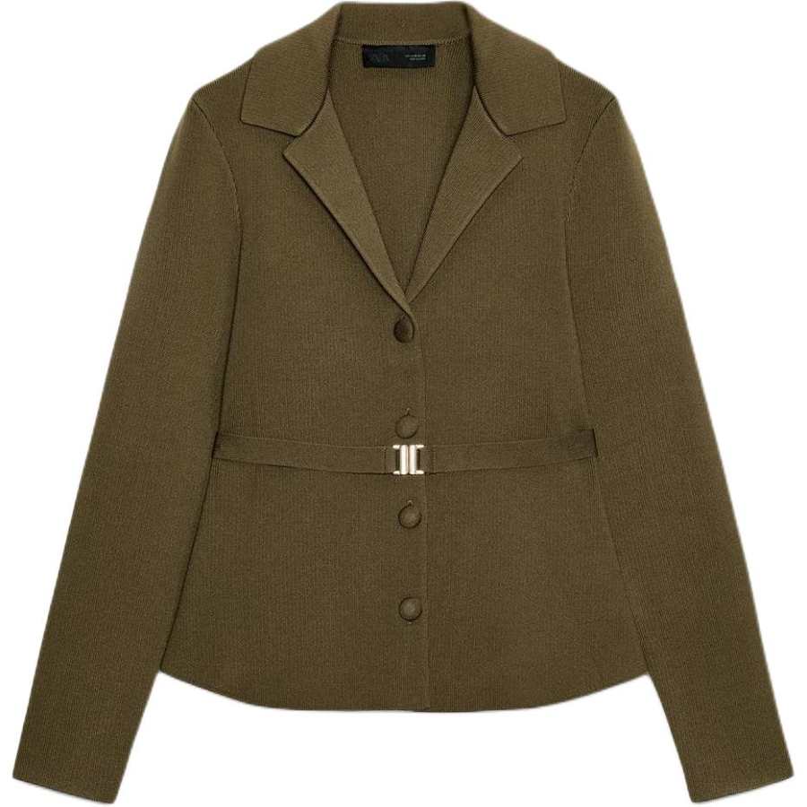 ZARA Knitwear Women's Khaki Lapel Moderate Cardigan