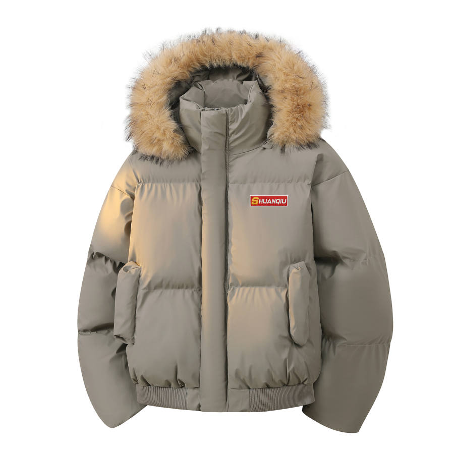 HUANQIU Puffer Jackets Unisex Fur Collar Thickened Padded Puffer Jacket