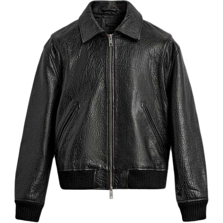 ZARA Leather Jackets Men's Black Lapel Moderate