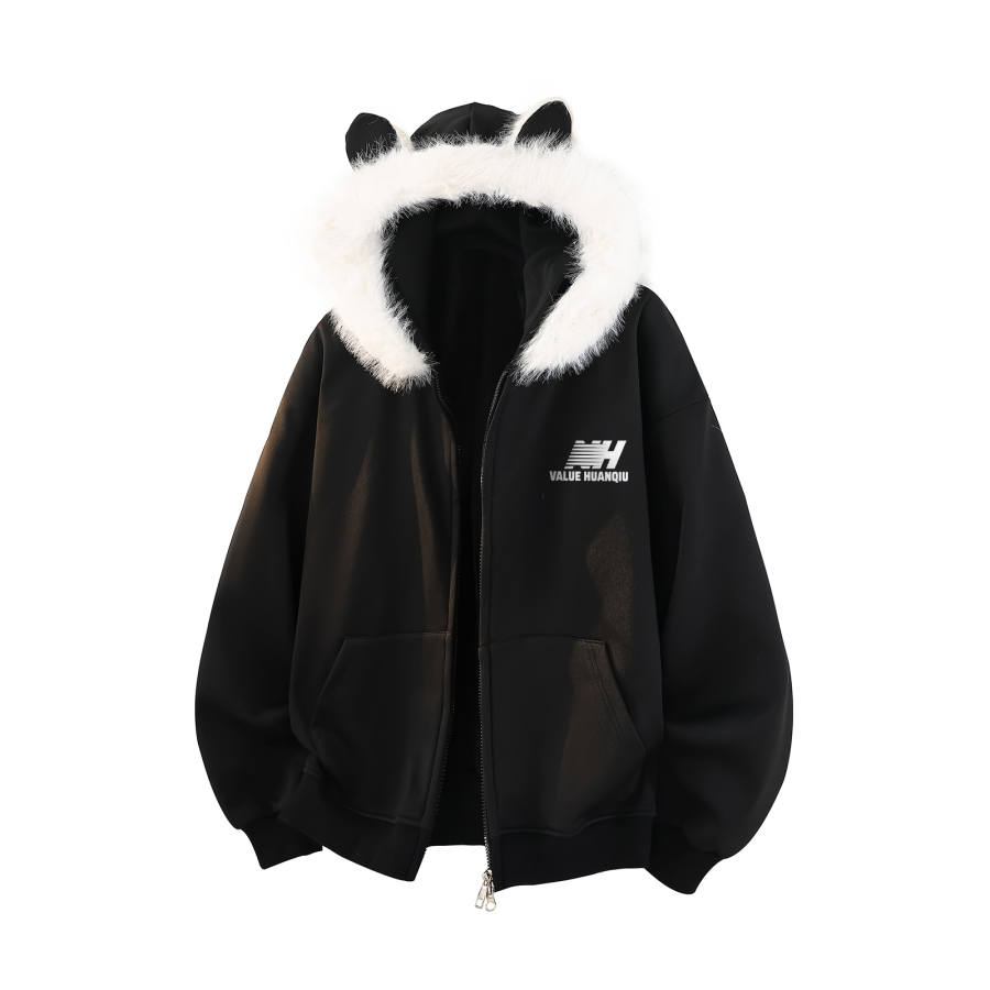 HUANQIU Sweatshirts Unisex Hooded Moderate Cardigan