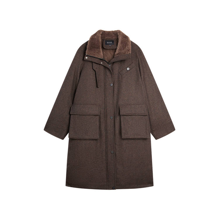 ELLE Down Jackets Women's Coffee Lapel Thickened Straight Fit