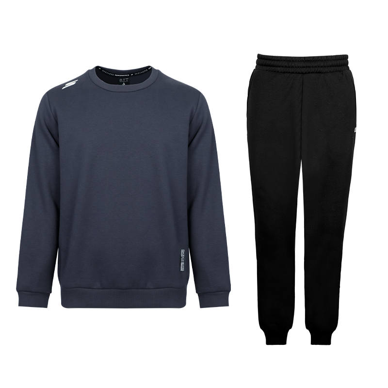Skechers Fall Winter Crew Neck Thickened And Fleece Lined Knitted Fabric Long Sleeved Pants Two Piece Set