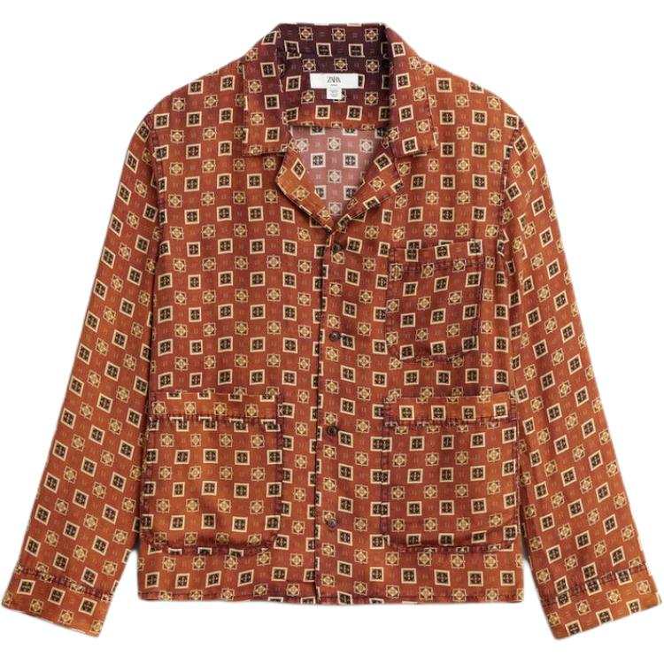 ZARA Shirts Men's Brick Red Cuban Collar Moderate