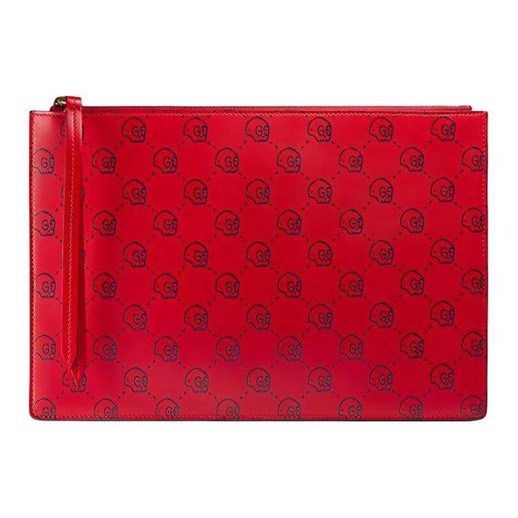 GUCCI Canvas With Leather Clutch Unisex Red