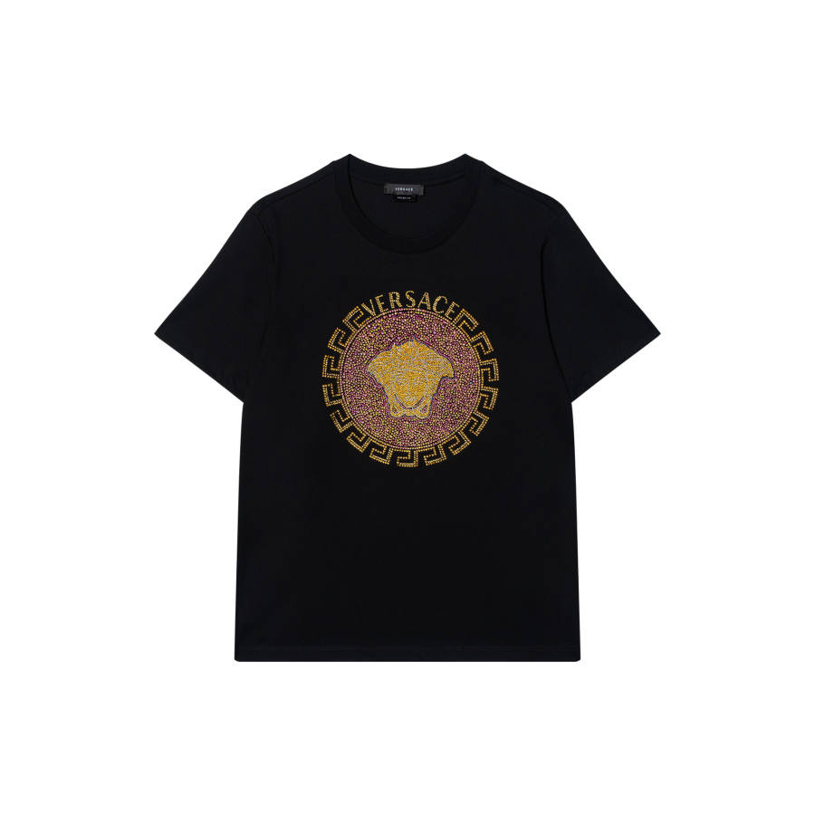 VERSACE T Shirts Men's Black Crew Neck Moderate Straight Fit