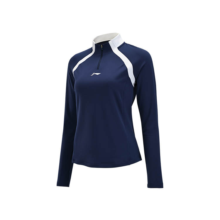 Li-Ning Li Ning T Shirts Women's Dark Ship Blue Stand Collar