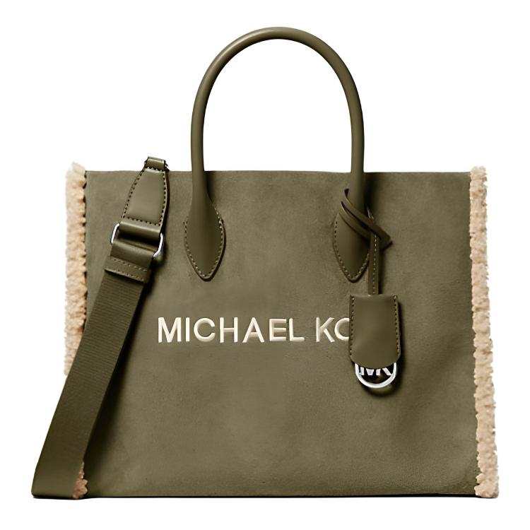 MICHAEL KORS Mirella Suede With Artificial Sherpa Handbag Medium Women's Olive Green
