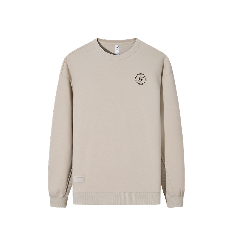 Anta Variety Training Collection Fleece Lined Crew Neck Comfortable Casual Loose Fit Letter Sweatshirt Men's