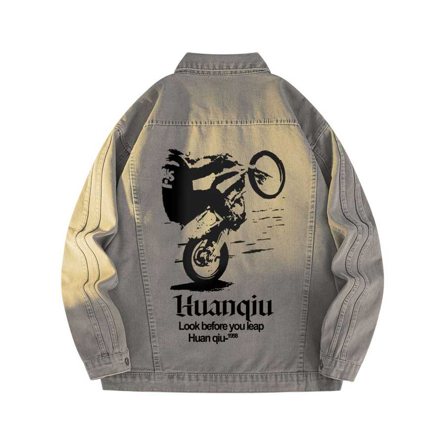 HUANQIU Denim Jackets Unisex Lapel Moderate Print