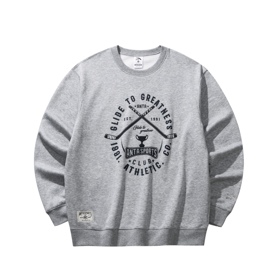 Anta Life Collection American Thermal Fleece Lined Fashion Versatile Loose Fit Crew Neck Long Sleeved Sweatshirt Men's