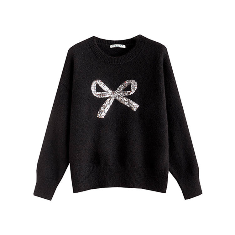 Tonlion Sweaters Women's Black Crew Neck Moderate Base Layer