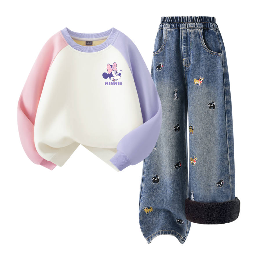 Disney Kids Casual Sportswear Crew Neck Thickened And Fleece Lined