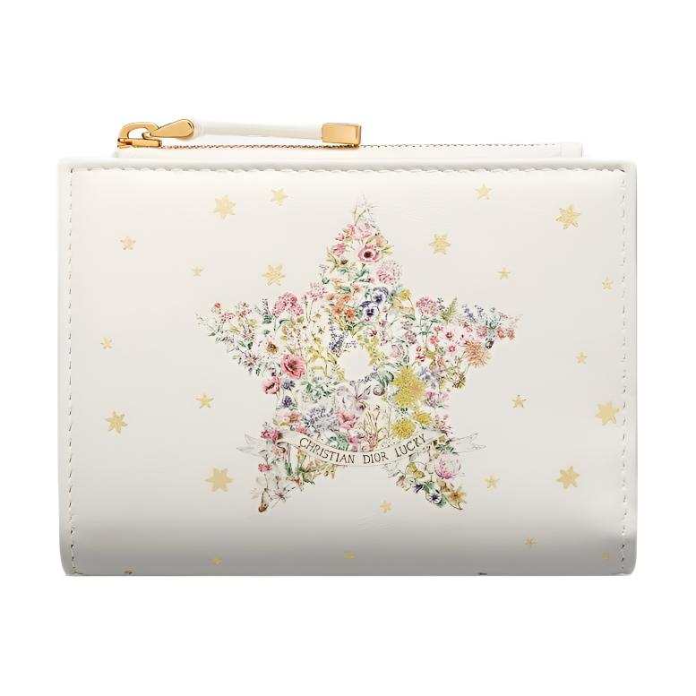 DIOR DahliaLucky Cow Leather Wallet Women's Milk White