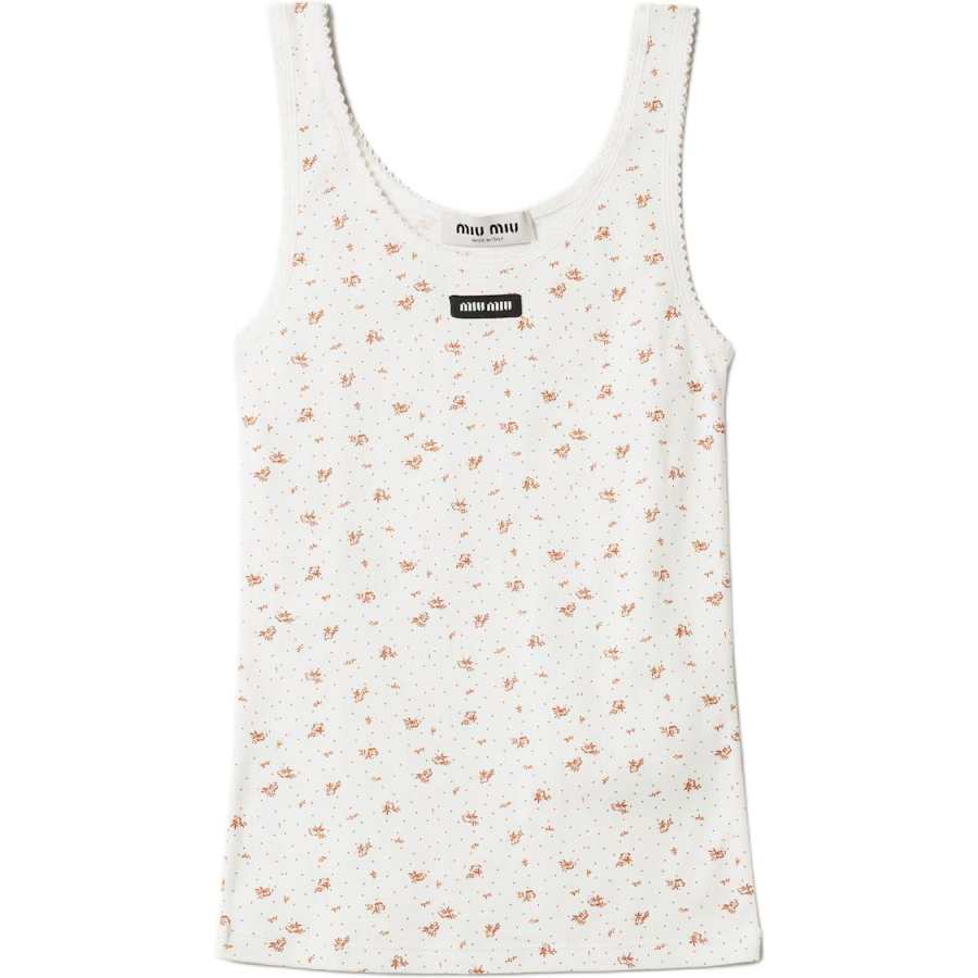 MIU MIU Miu Miu floral-pattern logo-label tank top