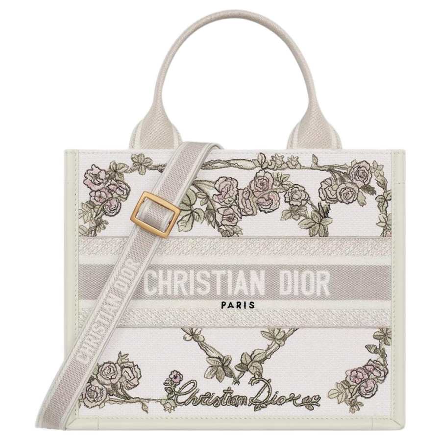 DIOR BookTote Cotton Handbag Small Women's White