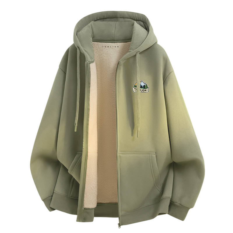 Tonlion Sweatshirts Unisex Hooded Thickened Cardigan