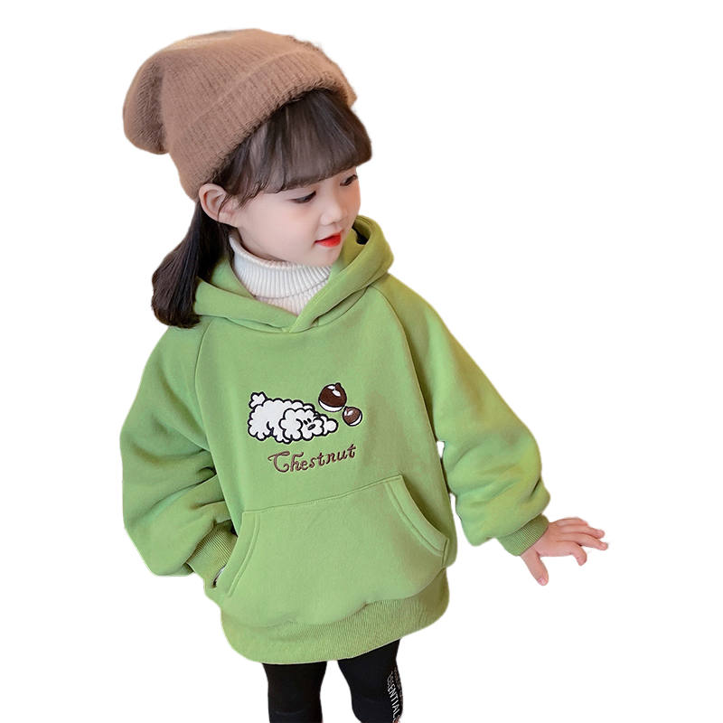 Lanza Casual Sweatshirt Winter Fleece Lined Cartoon Puppy Hooded Top Teenagers