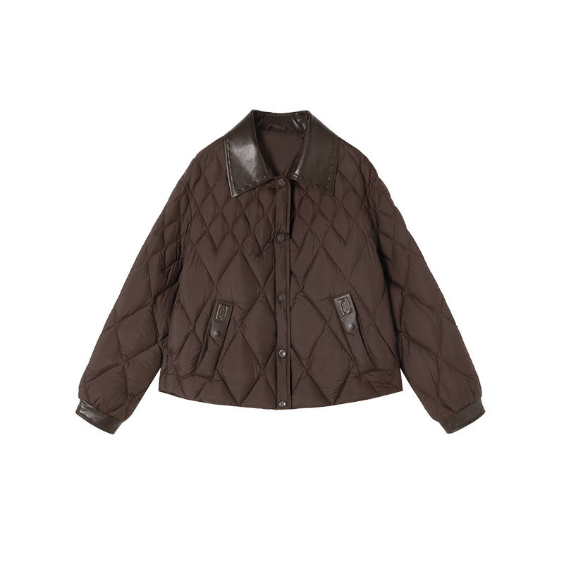 XIANGYING Down Jackets Women's Burgundy Lapel Lightweight Puffer Jacket