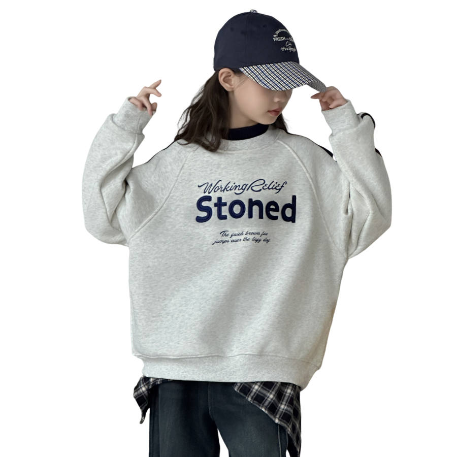 Lanza Casual Sweatshirt Winter Fleece Lined Thermal Letter Print Top Heather Gray Teenagers