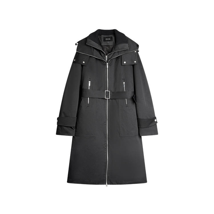 ELLE Down Jackets Women's Black Hooded