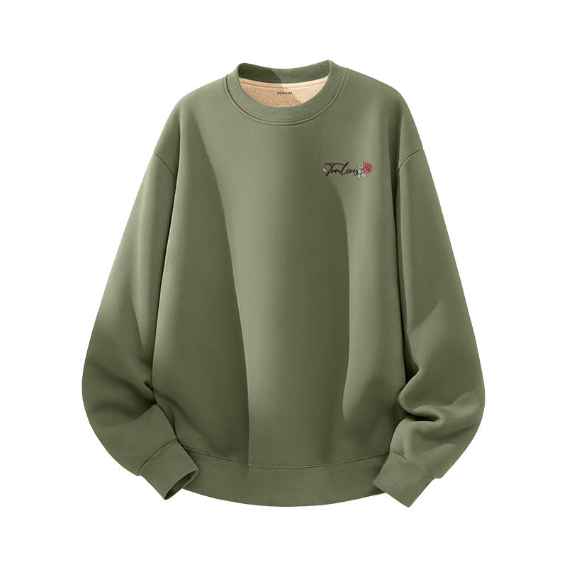 Tonlion Sweatshirts Unisex Crew Neck Thickened Regular