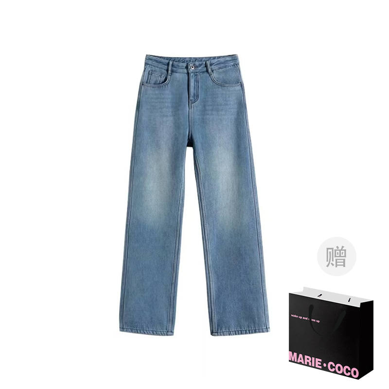 MARIE·COCO Jeans Women's Thickened And Fleece Lined Straight Fit Pants