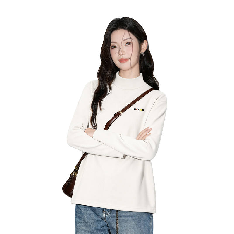 Tonlion T Shirts Women's Half Turtleneck Moderate Straight Fit