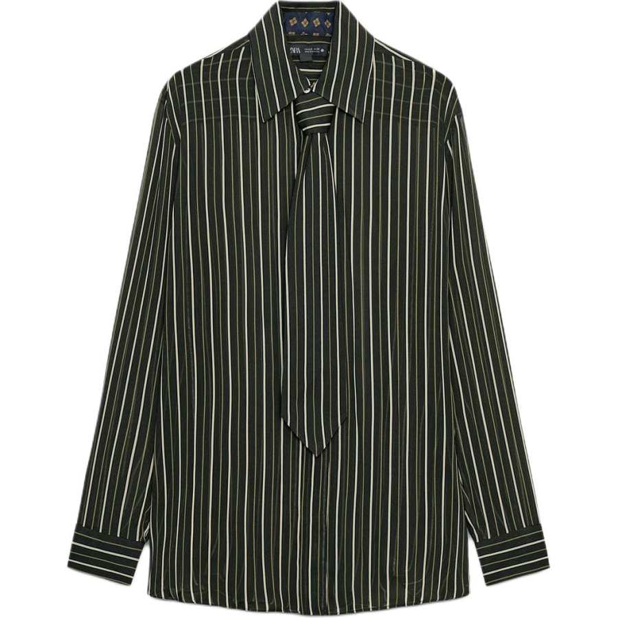 ZARA ZW Shirts Women's Stripes Lapel Moderate