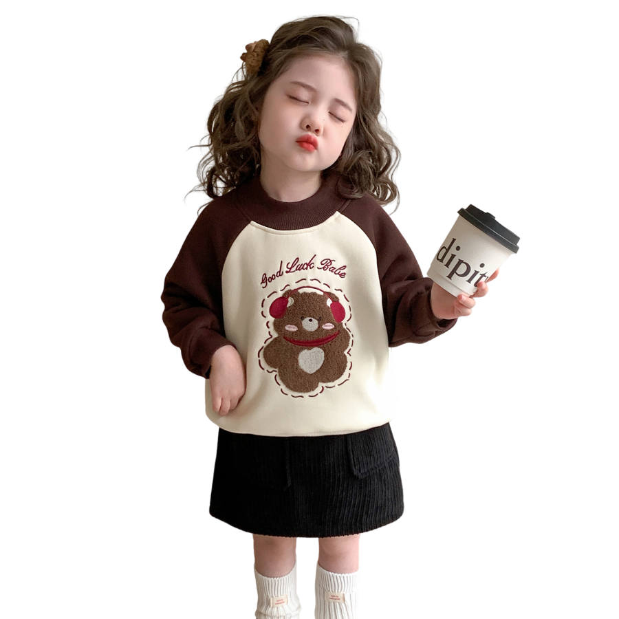 Lanza Casual Sweatshirt Winter Fleece Lined Multicolor Cartoon Pattern Top Children Aged 3 7 Years Old