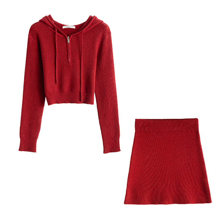 Tonlion Casual Suits Women's Dark Red Hooded Moderate Mid Length