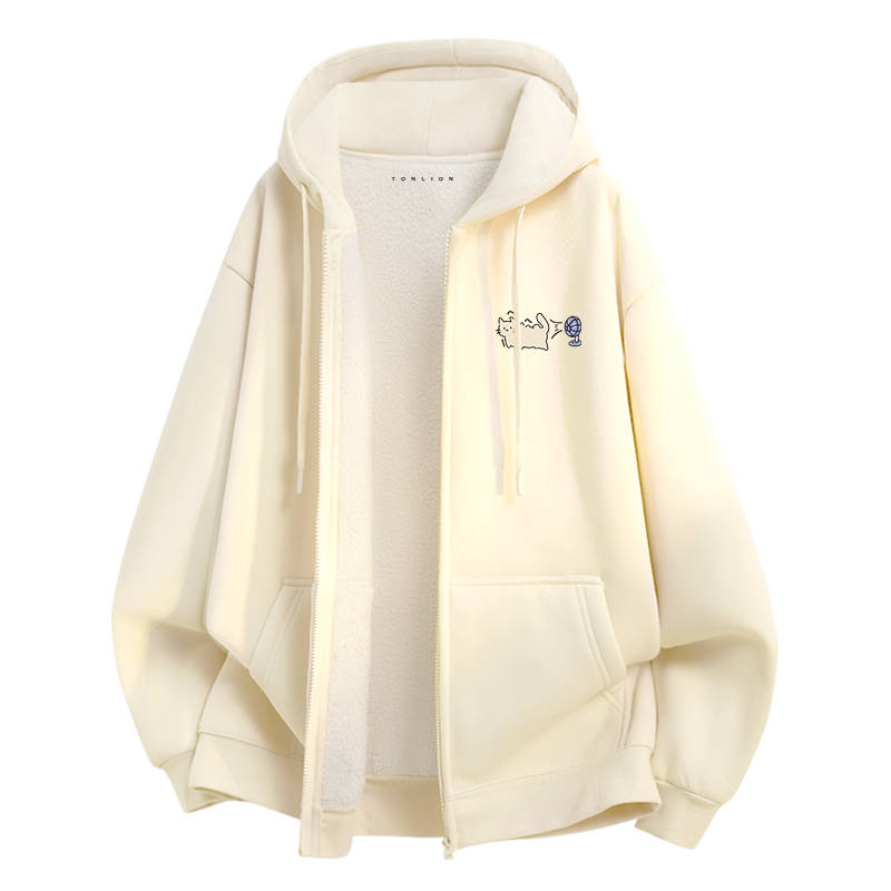 Tonlion Sweatshirts Unisex Hooded Thickened Cardigan