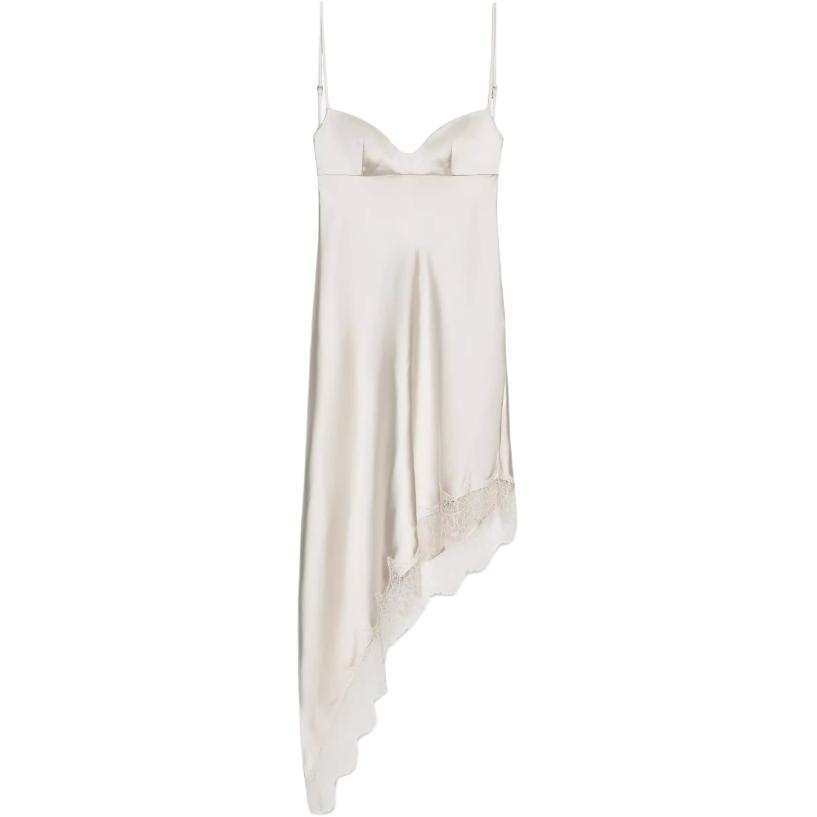 ZARA Slip Dresses Women's Light Beige V Neck Moderate Midi Dress