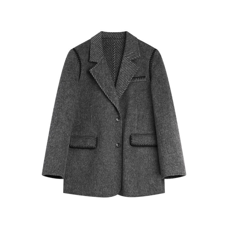 ELLE Coats Women's Medium Gray Suit Collar Moderate Straight Fit