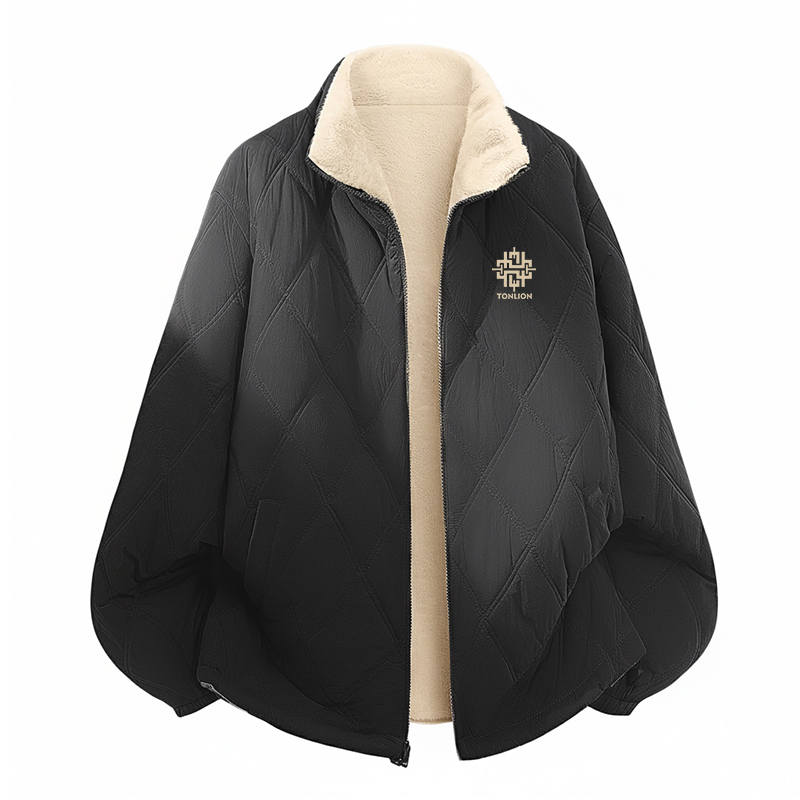 Tonlion Puffer Jackets Unisex Stand Collar Fleece Lined Puffer Jacket