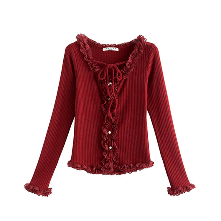Tonlion Knitwear Women's Dark Red V Neck Moderate Base Layer